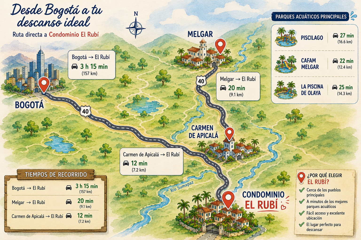 Mapa de Rutas y Tiempos Condominio El Rubí